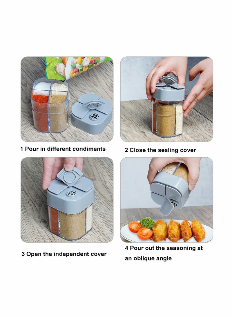 2 Pack 4 in 1 Spice Container Salt and Pepper Shaker Transparent Seasoning Can Filter lumps Jars for Home Restaurant Camping Travel Cooking BBQ