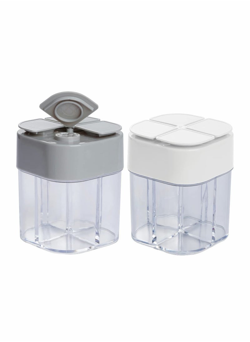 2 Pack 4 in 1 Spice Container Salt and Pepper Shaker Transparent Seasoning Can Filter lumps Jars for Home Restaurant Camping Travel Cooking BBQ