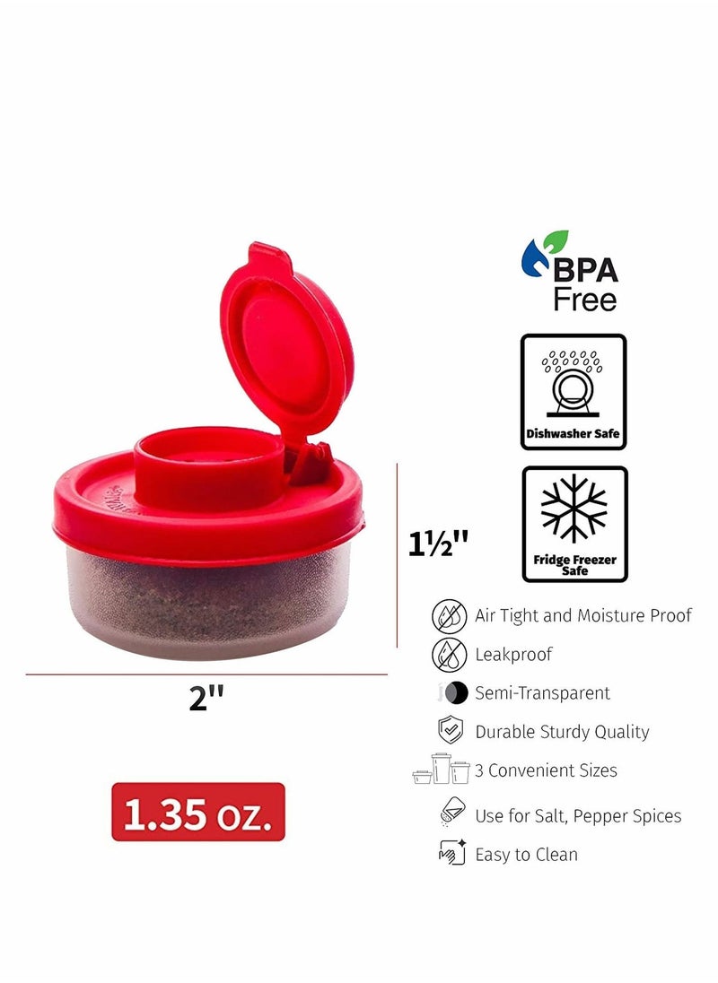 Salt and Pepper Shakers Moisture Proof Set of 2 Small Shaker Mini Plastic Airtight Spice Jar Dispenser to go Camping Picnic Outdoor Kitchen Lunch Boxes Travel Clear
