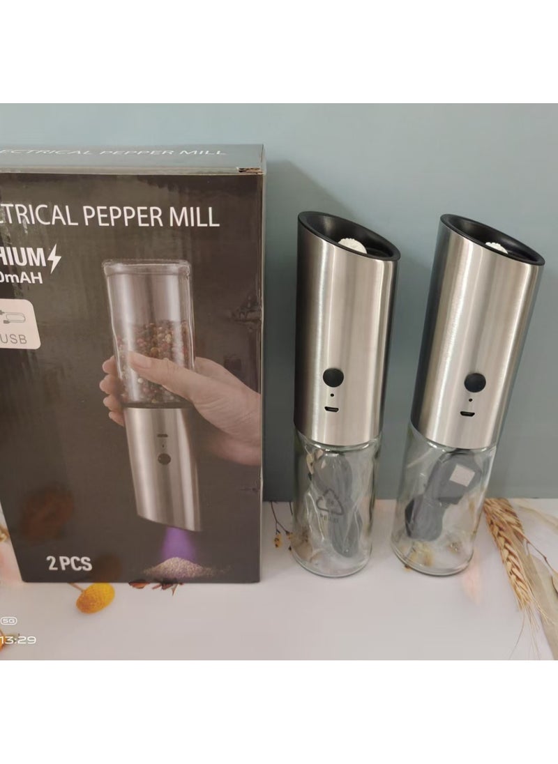 Stainless Steel USB Pepper Grinder Kitchen Two pack true color