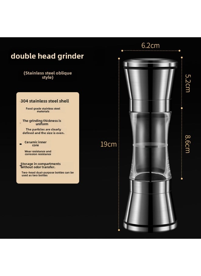 Stainless Steel Dual Head Pepper Grinder Manual Spice MillDouble-headed stainless steel oblique Double-headed stainless steel oblique