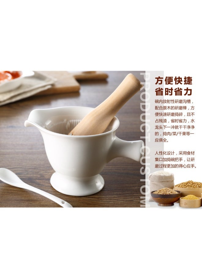 Japanese Style Ceramic Bowl Grinder Juicer Children Aid Set Baby Kitchen Tools Manual Use Handheld Bowl Grinder Masher + wooden stick