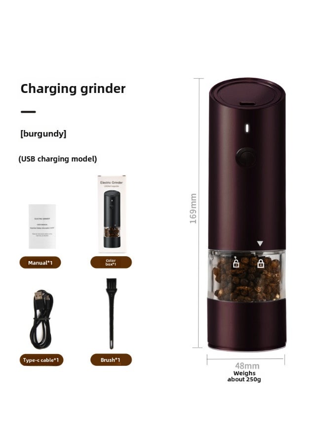 Portable Electric Spice Grinder USB ChargingUSB pepper mill oblique head wine red single USB pepper mill oblique head wine red single