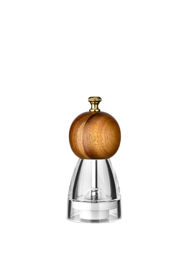 Manual Acrylic Pepper Salt Grinder Ceramic Core 5 inch acacia wood round head