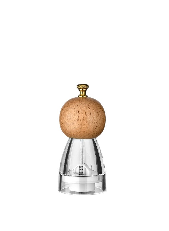 Manual Acrylic Pepper Salt Grinder Ceramic Core 5 inch beech wood round head