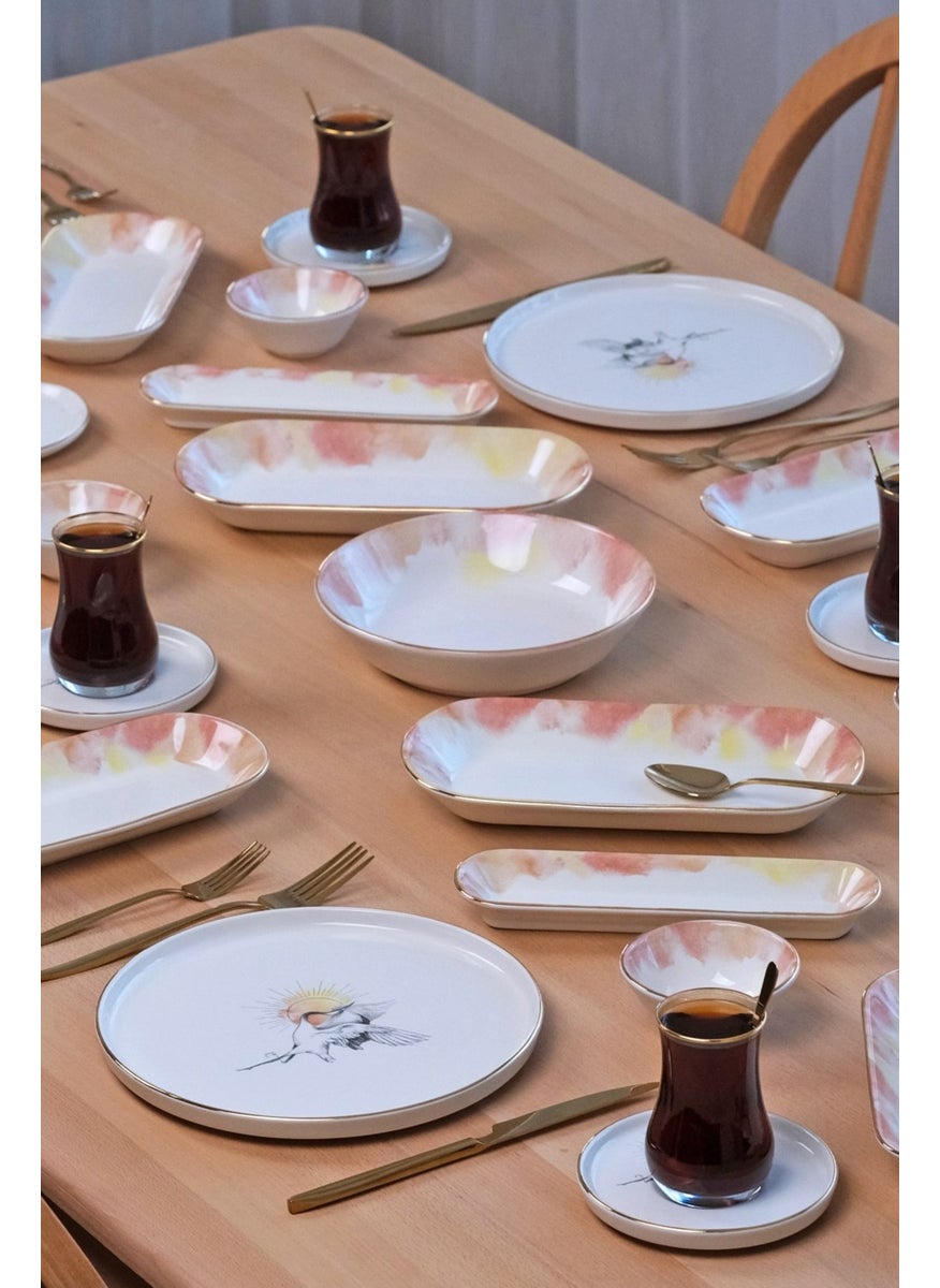 Sunset Gold Gilded 41 Piece Ceramic Breakfast Set for 6 People
