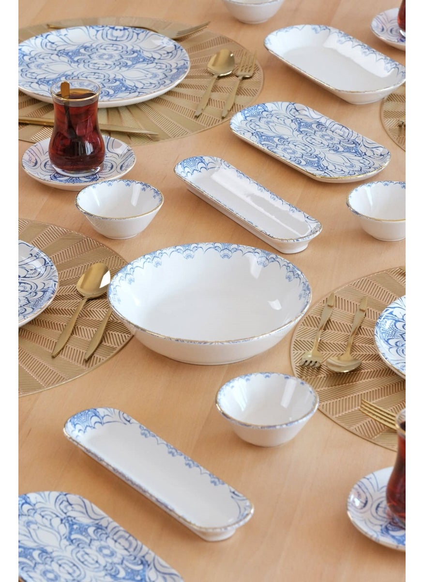 Asya Blue Cycle Gold Gilded 41 Piece 6 Person Ceramic Breakfast Set