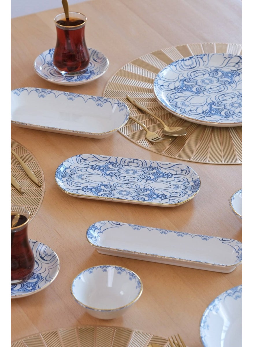 Asya Blue Cycle Gold Gilded 41 Piece 6 Person Ceramic Breakfast Set