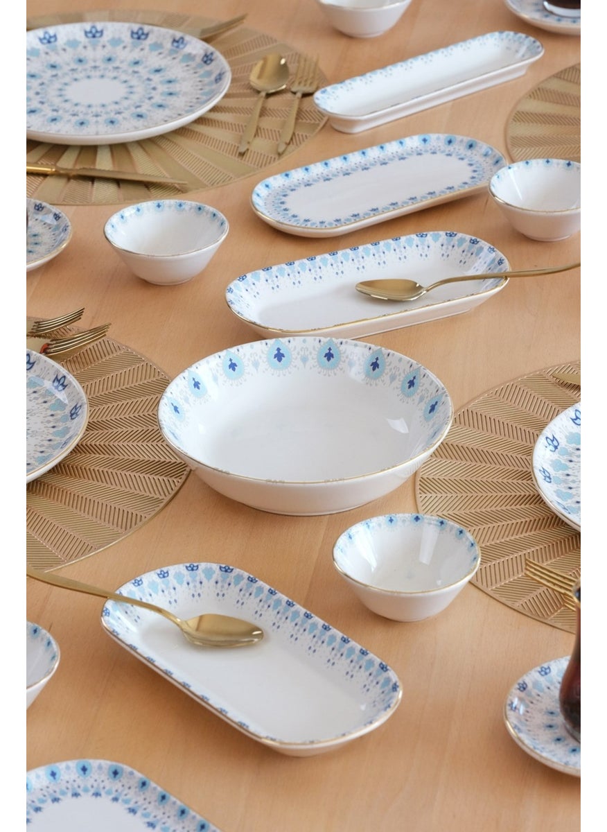 Asya Ice Blue Gold Gilded 41 Piece Ceramic Breakfast Set for 6 People