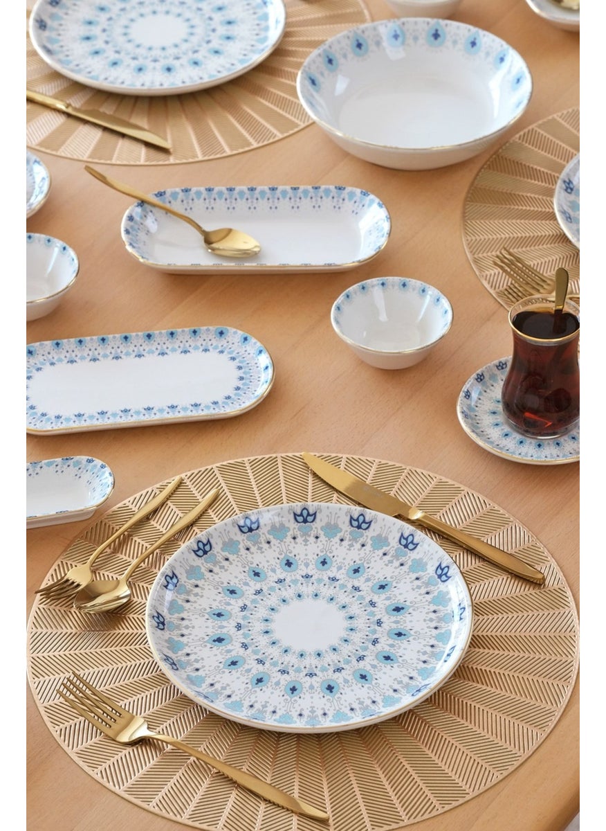 Asya Ice Blue Gold Gilded 41 Piece Ceramic Breakfast Set for 6 People