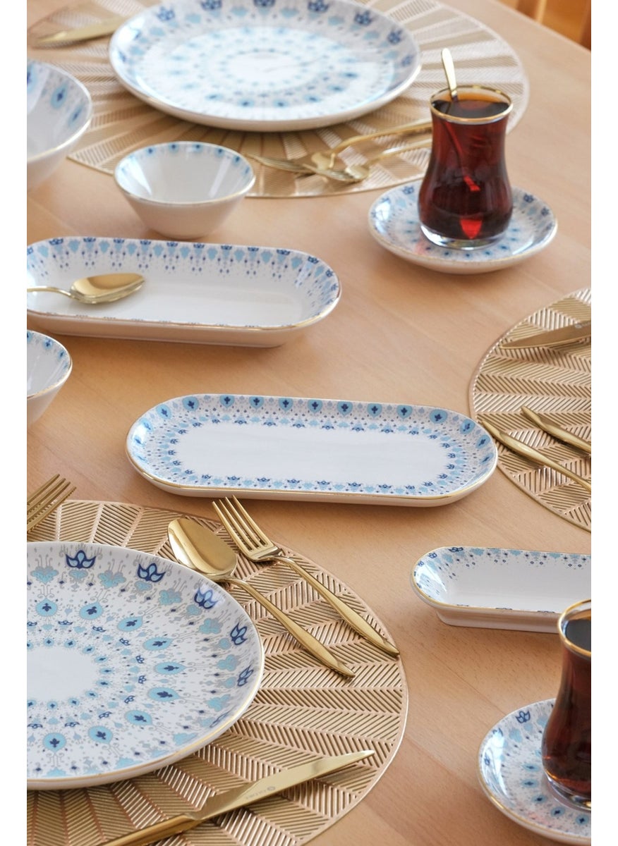 Asya Ice Blue Gold Gilded 41 Piece Ceramic Breakfast Set for 6 People