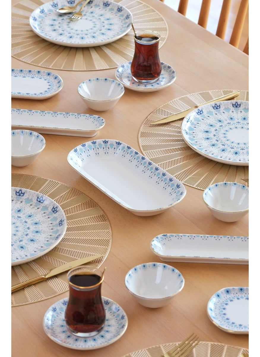 Asya Ice Blue Gold Gilded 41 Piece Ceramic Breakfast Set for 6 People