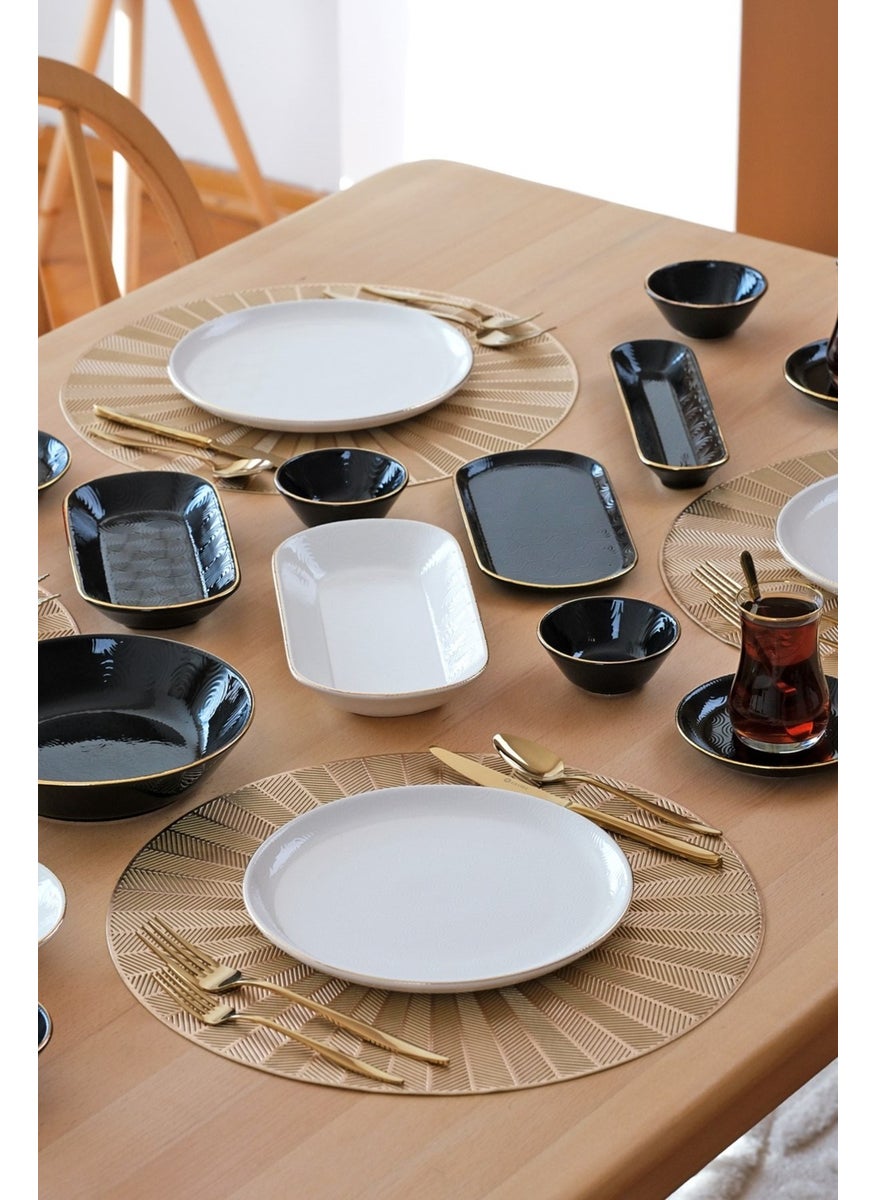 Asya Balance Gold Gilded 41 Piece 6 Person Ceramic Breakfast Set