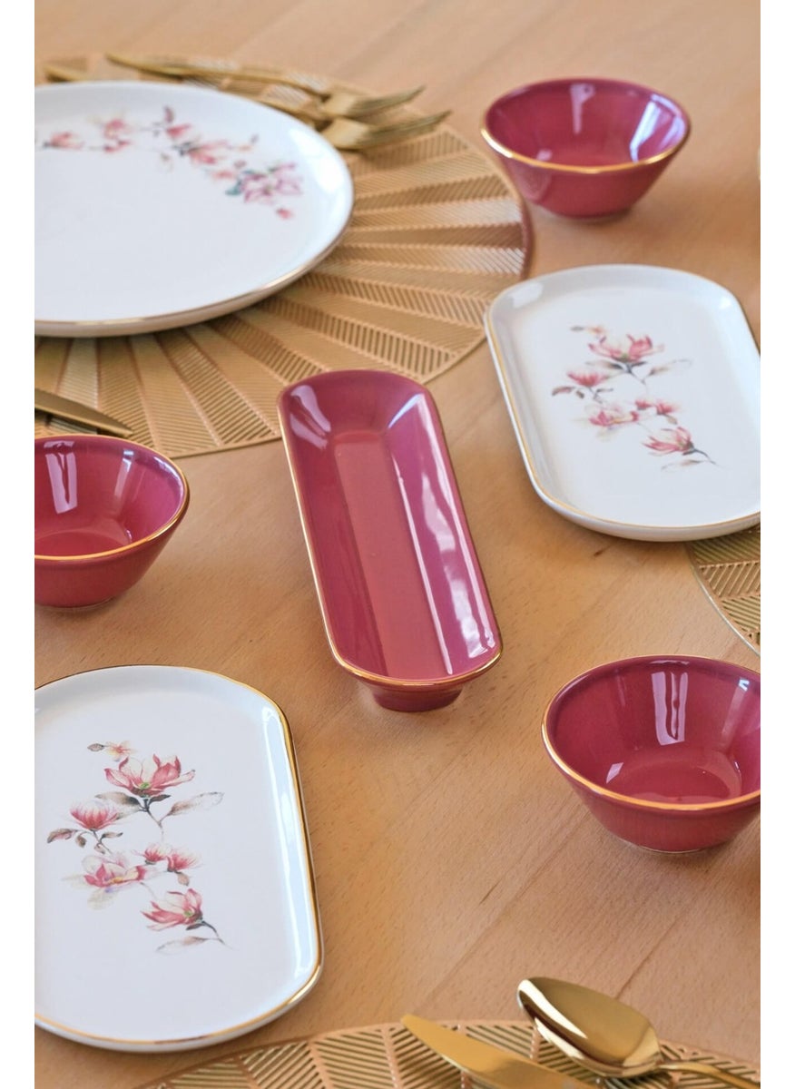 Asya Spring Gold Gilded 32 Piece Ceramic Breakfast Set for 6 People