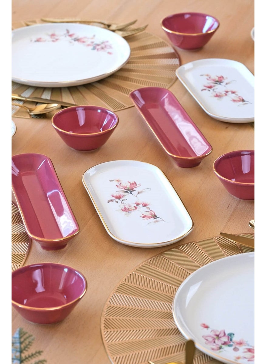 Asya Spring Gold Gilded 32 Piece Ceramic Breakfast Set for 6 People