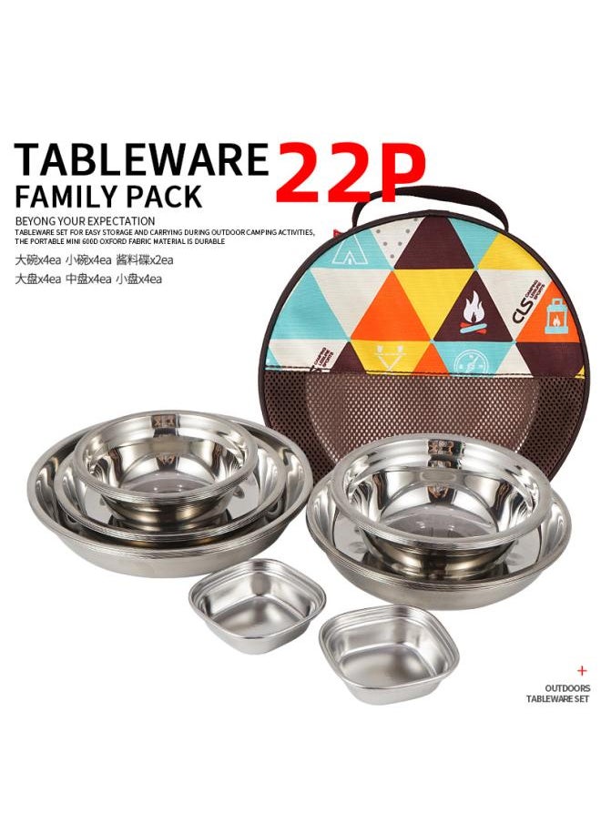 New Portable Dinner Plate 22 Piece Set Outdoor Camping Tableware Self-driving Tour Barbecue Plate Household Soup Basin Bowl Dish Set