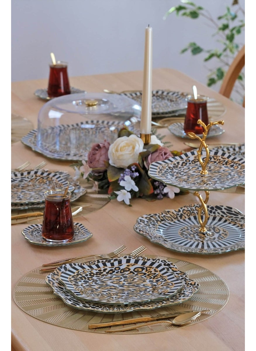 Leopard Gold Gilded 6 Person 33 Piece Cake Tea Service Catering Set