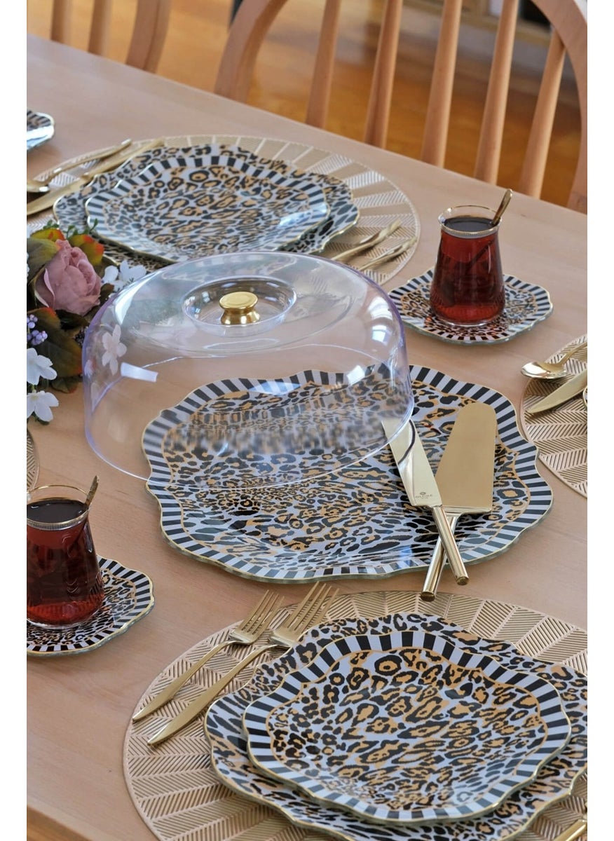 Leopard Gold Gilded 6 Person 33 Piece Cake Tea Service Catering Set