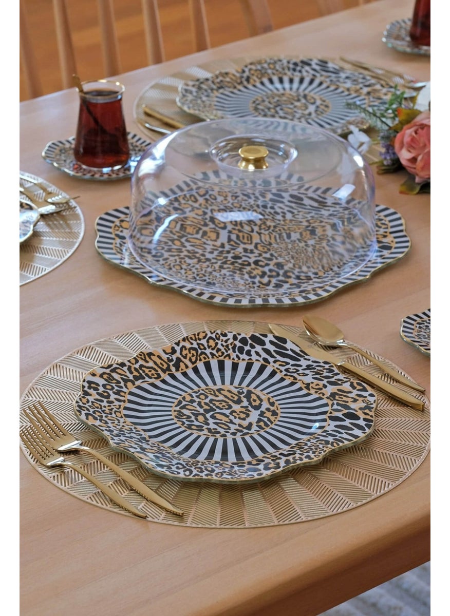 Leopard Gold Gilded 6 Person 33 Piece Cake Tea Service Catering Set