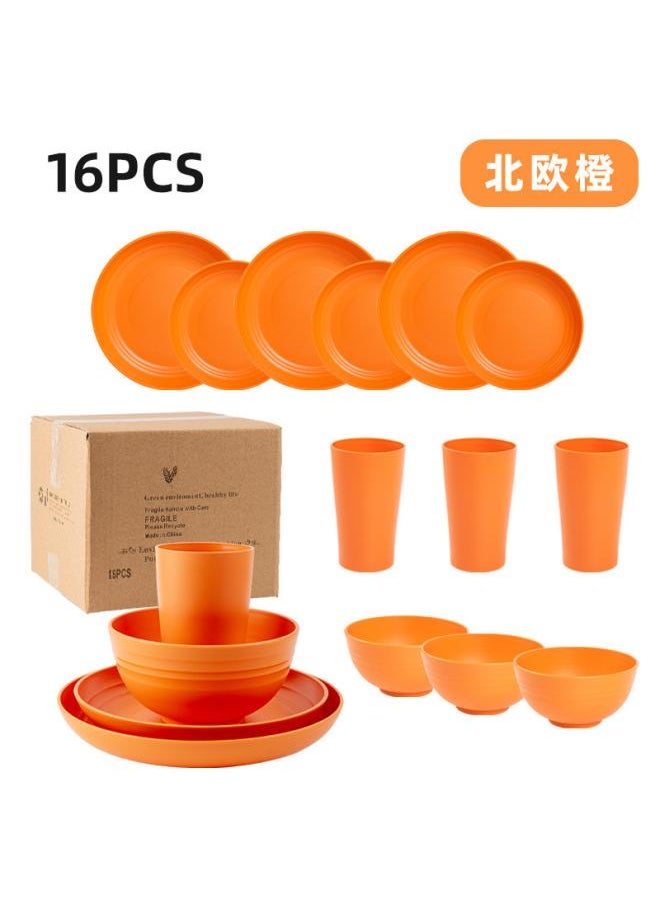 Plate Plastic Tableware Suit Household Plate Rice Bowl Water Cup Bone Dish 24-piece Set