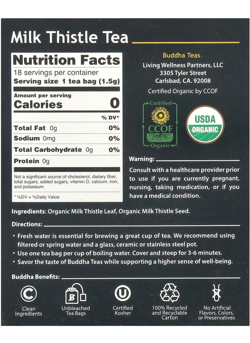 Organic Herbal Tea, Milk Thistle, 18 Tea Bags, 0.95 oz (27g)