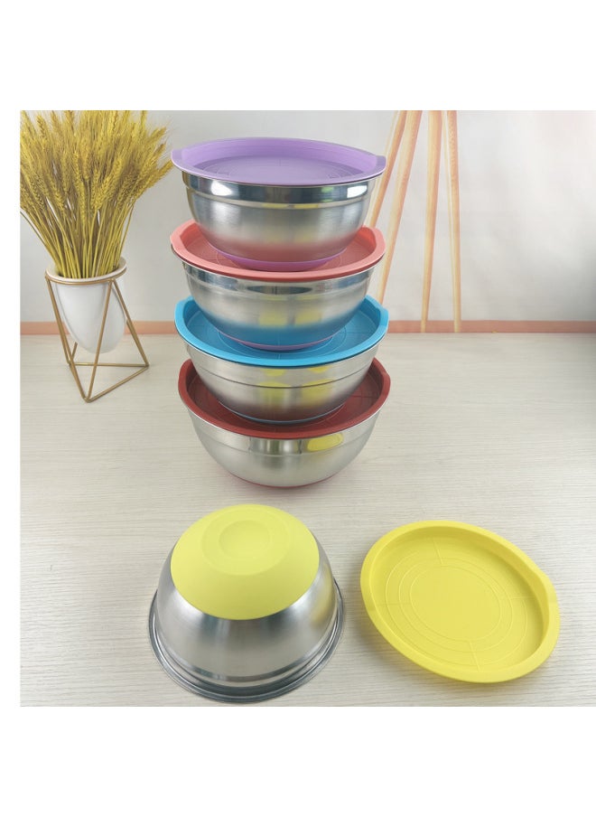 Stainless Steel Salah Basin Silicone Bottom Egg Basin Cooking Basin Compound Bottom Salah Basin Baking Mixing Bowl Colorful Salah Bowl-Specifications:22-30 Large Five-piece Set (with Cover)-Color:Black Silicone Bottom