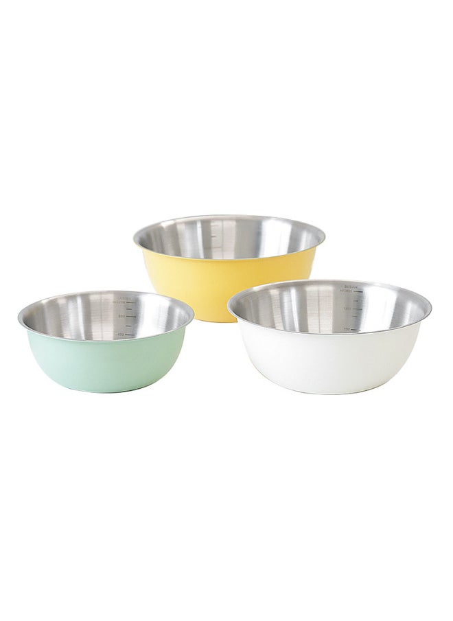 Gift Korean-style Three-piece Set Color Egg Basin With Scale Baking Bowl 304 Stainless Steel Salad Bowl Suit-Specifications:24cm-Color:304# True Colors