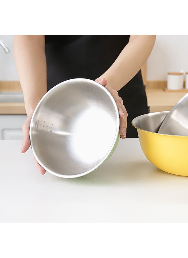 Gift Korean-style Three-piece Set Color Egg Basin With Scale Baking Bowl 304 Stainless Steel Salad Bowl Suit-Specifications:24cm-Color:304# True Colors