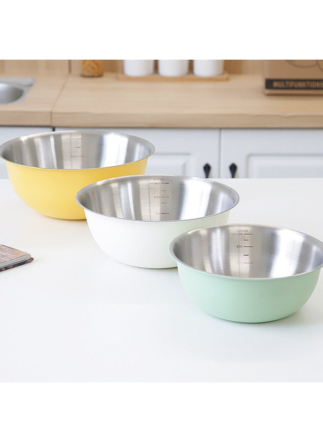 Gift Korean-style Three-piece Set Color Egg Basin With Scale Baking Bowl 304 Stainless Steel Salad Bowl Suit-Specifications:24cm-Color:304# True Colors