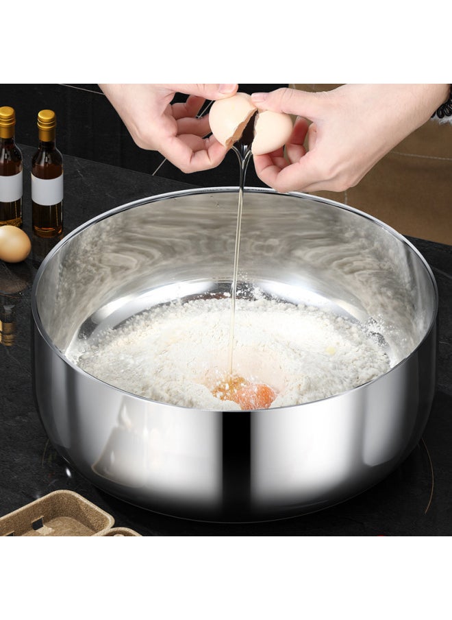 304 Three-layer Steel Extra-thick Stainless Steel And Basin Food-grade Household Egg-beating Basin Baking Face Thickened Basin-Color:30*10cm And Basin (with Lid) + Gifts