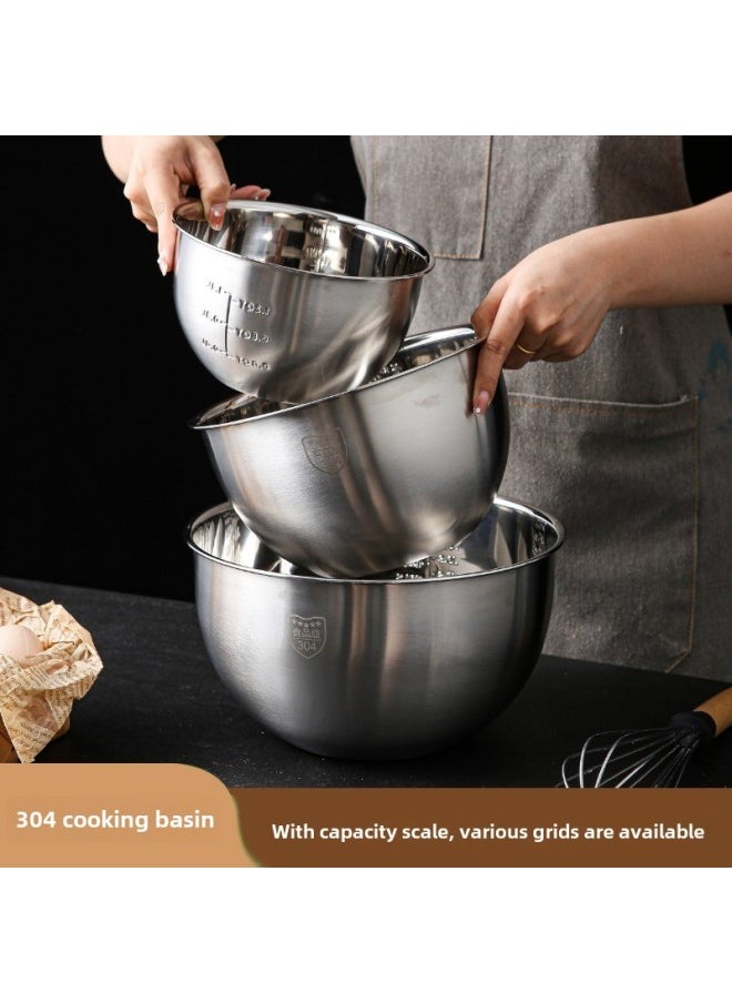 304 Stainless Steel Egg Basin Food Grade Baking And Noodles Deepening Egg White Mixing Container With Scale Kitchen Multi-use-Color:26cm  Non-scale Egg Beater 201 Material