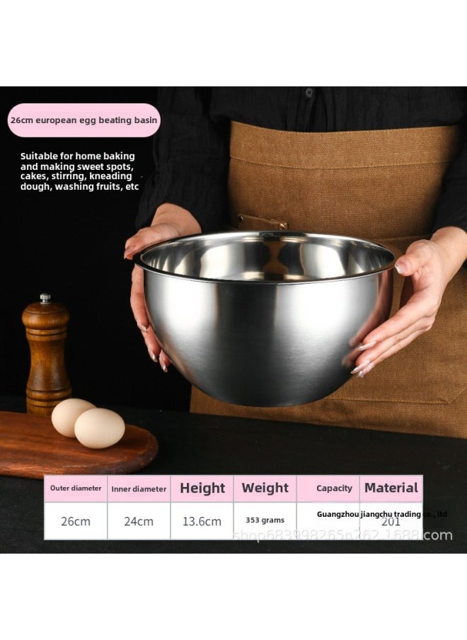 304 Stainless Steel Egg Basin Food Grade Baking And Noodles Deepening Egg White Mixing Container With Scale Kitchen Multi-use-Color:26cm  Non-scale Egg Beater 201 Material
