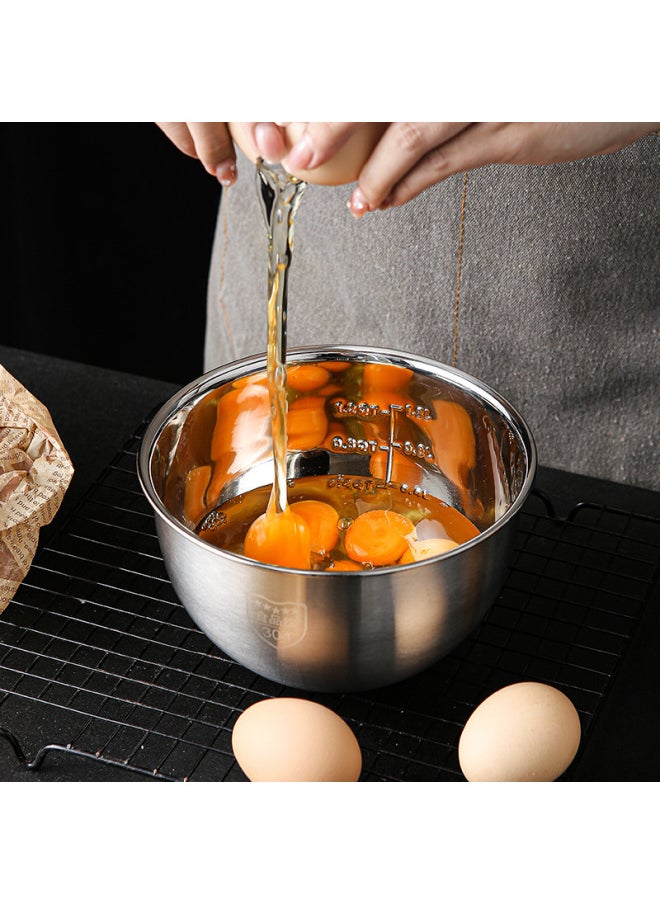 304 Stainless Steel Egg Basin Food Grade Baking And Noodles Deepening Egg White Mixing Container With Scale Kitchen Multi-use-Color:26cm  Non-scale Egg Beater 201 Material
