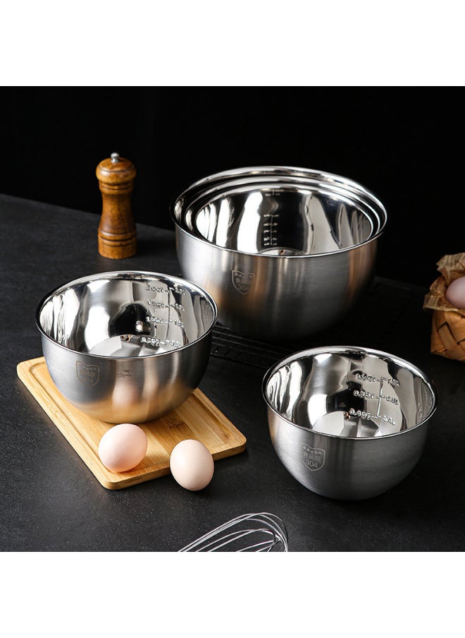 304 Stainless Steel Egg Basin Food Grade Baking And Noodles Deepening Egg White Mixing Container With Scale Kitchen Multi-use-Color:26cm  Non-scale Egg Beater 201 Material
