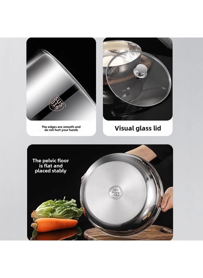 Germany Imported Stainless Steel And Basin With Lid Household Kitchen Vegetable Washing Basin Soup Pot Hot Pot Basin Hair Rubbing Basin-Specifications:With Glass Lid And Basin 28cm-Color:Deluxe 316 Food Grade