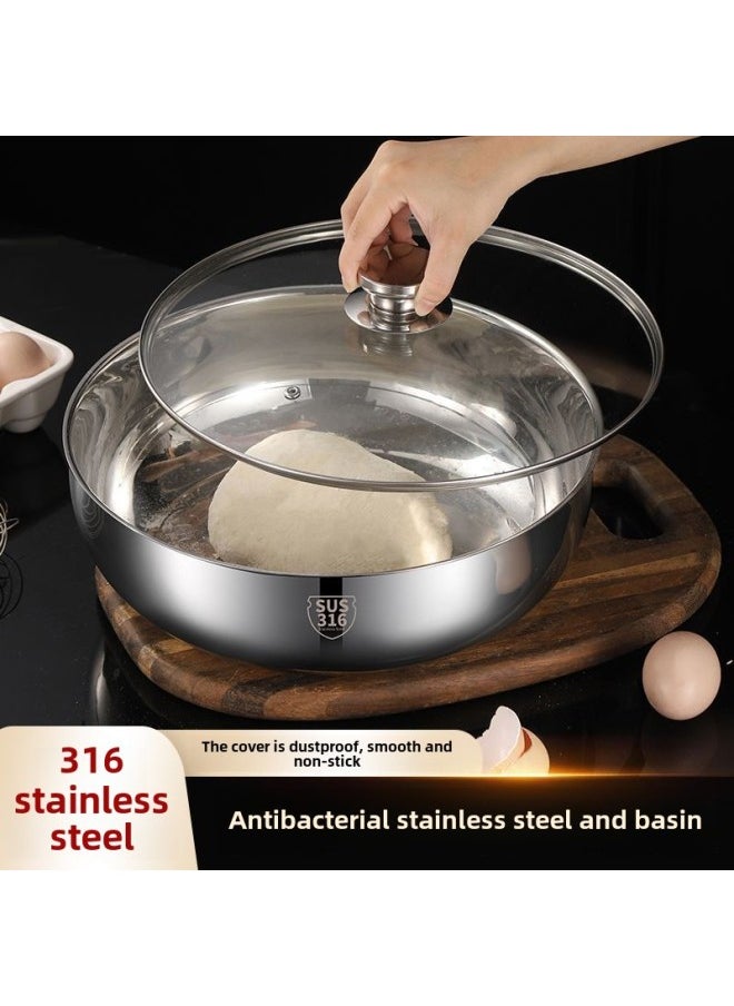 Germany Imported Stainless Steel And Basin With Lid Household Kitchen Vegetable Washing Basin Soup Pot Hot Pot Basin Hair Rubbing Basin-Specifications:With Glass Lid And Basin 28cm-Color:Deluxe 316 Food Grade