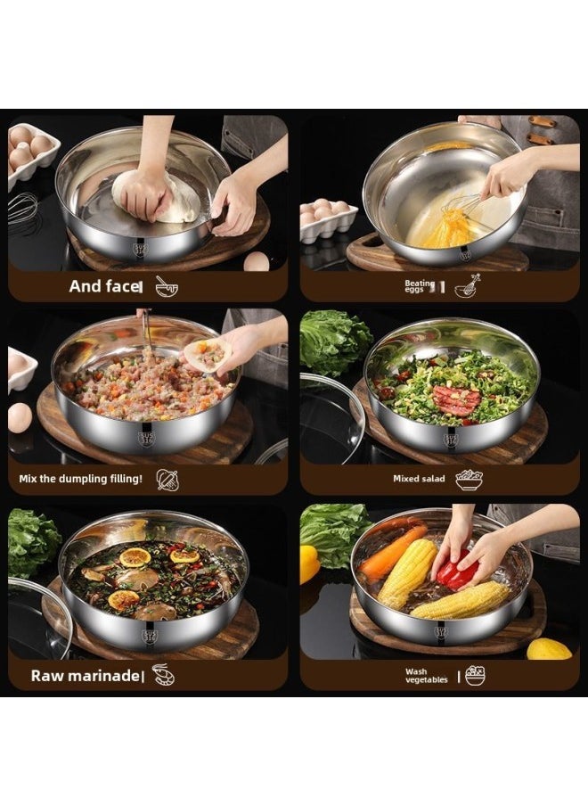Germany Imported Stainless Steel And Basin With Lid Household Kitchen Vegetable Washing Basin Soup Pot Hot Pot Basin Hair Rubbing Basin-Specifications:With Glass Lid And Basin 28cm-Color:Deluxe 316 Food Grade