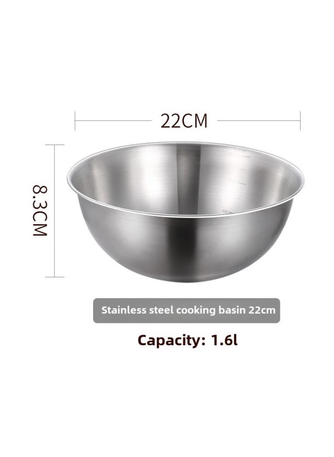 Japanese Style Egg Bowl And Basin Vegetable Basin Salad Basin Stainless Steel Basin 304 Food Grade Household Stainless Steel Bowl-Specifications:Thin 22cm Silver Cooking Basin-Color:Color