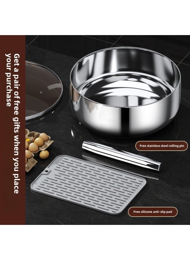 304 Three-layer Steel Extra-thick Stainless Steel And Basin Food-grade Household Egg-beating Basin Baking Face Thickened Basin-Color:30*10cm And Basin (without Lid) + Gifts