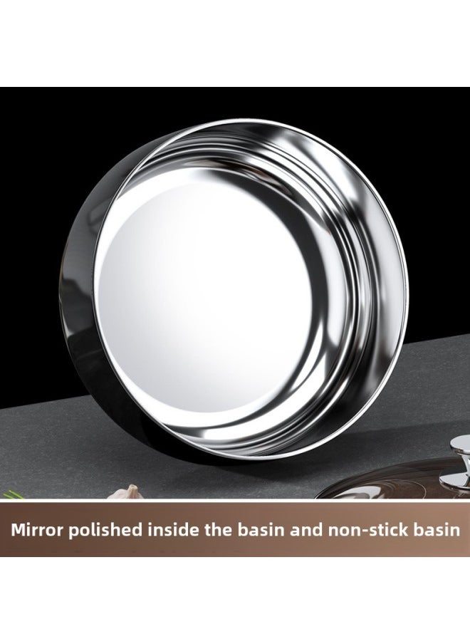 304 Three-layer Steel Extra-thick Stainless Steel And Basin Food-grade Household Egg-beating Basin Baking Face Thickened Basin-Color:30*10cm And Basin (without Lid) + Gifts