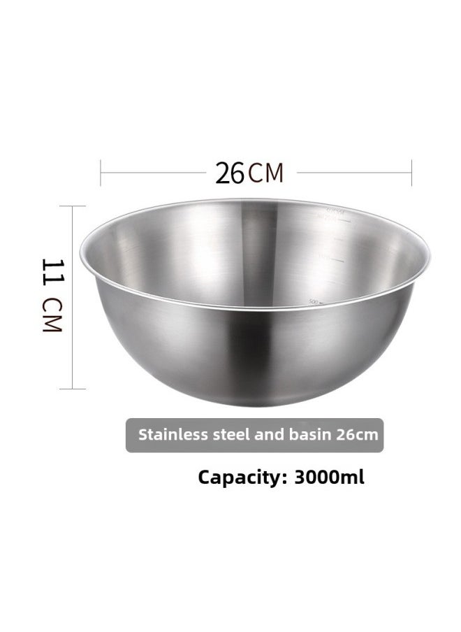 Japanese Style Egg Bowl And Basin Vegetable Basin Salad Basin Stainless Steel Basin 304 Food Grade Household Stainless Steel Bowl-Specifications:Thick 26cm Silver Cooking Basin-Color:Color