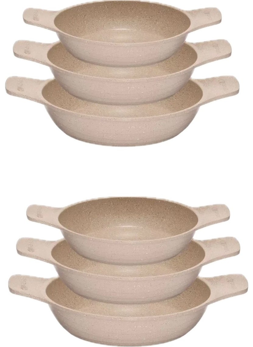 Cast Iron Handle Granite Casserole Pan Set | 6 Piece | Mink | 18CM-20CM-22CM