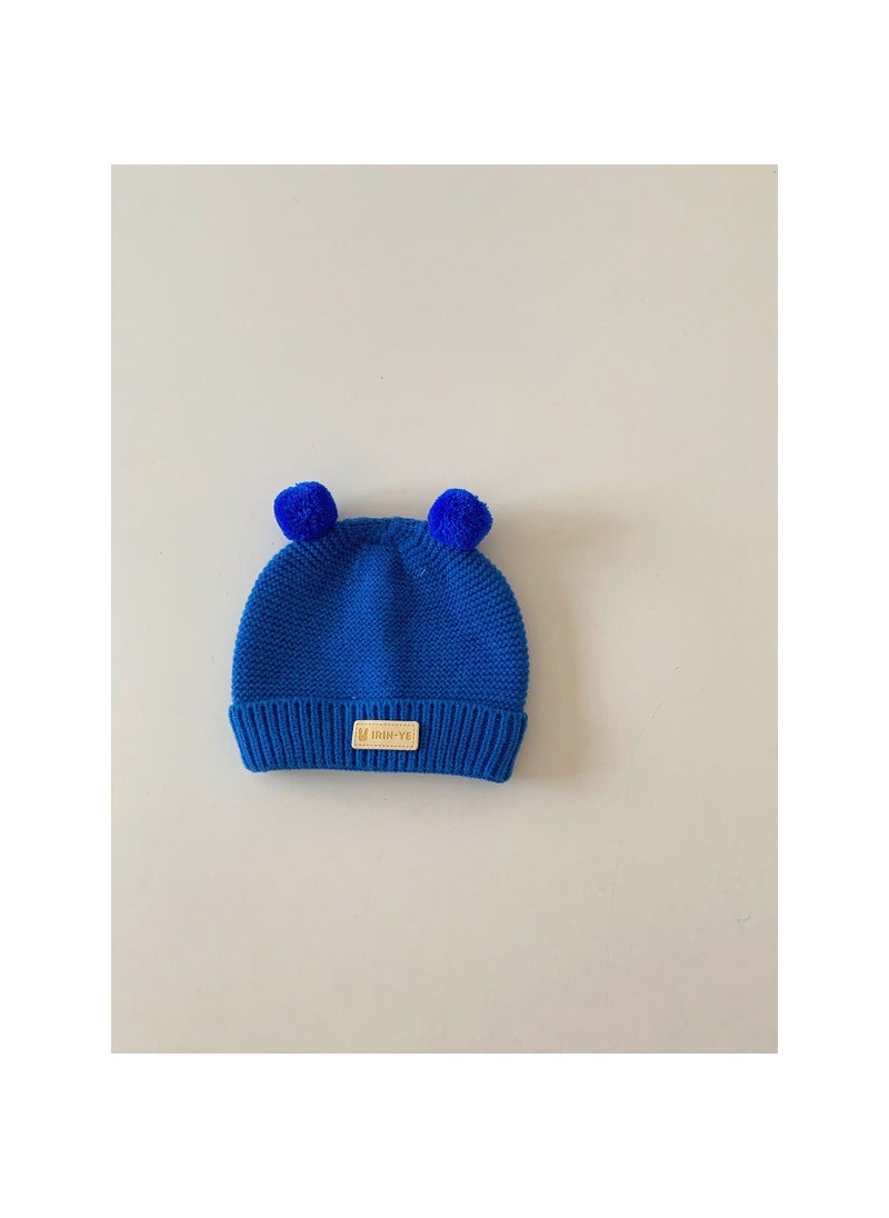 Autumn Winter Baby Wool Beanie Knitted Warm Newborn CapBlue Blue