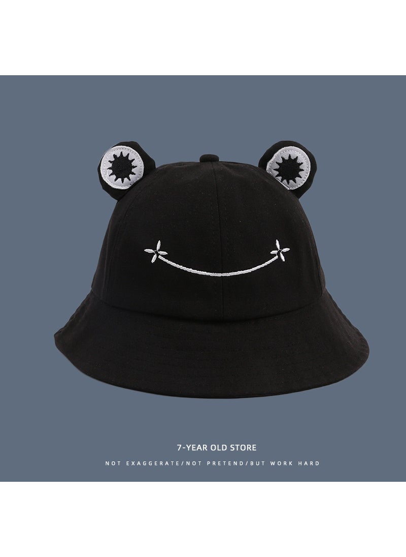 Summer Cute Frog Bucket Hat for Mother-ChildA06321 cartoon XX frog parent-child fisherman hat Black A06321 cartoon XX frog parent-child fisherman hat Black