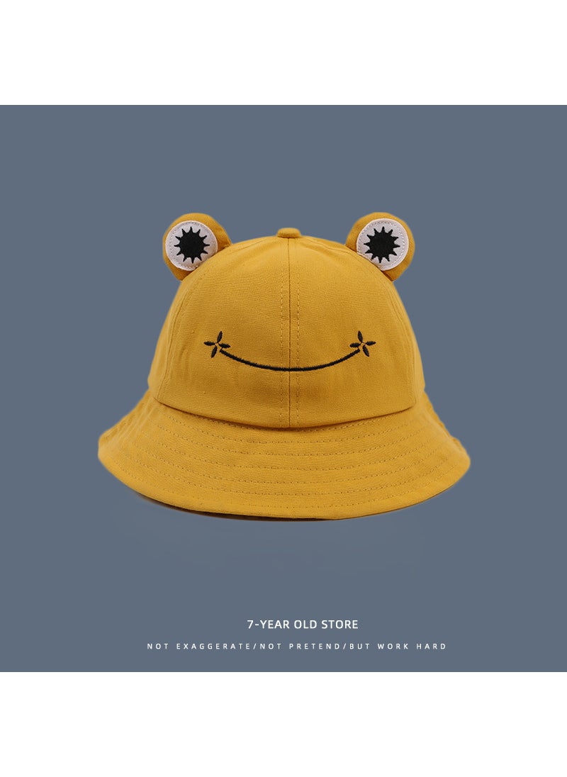 Summer Cute Frog Bucket Hat for Mother-ChildA06321 cartoon XX frog parent-child fisherman hat yellow A06321 cartoon XX frog parent-child fisherman hat yellow