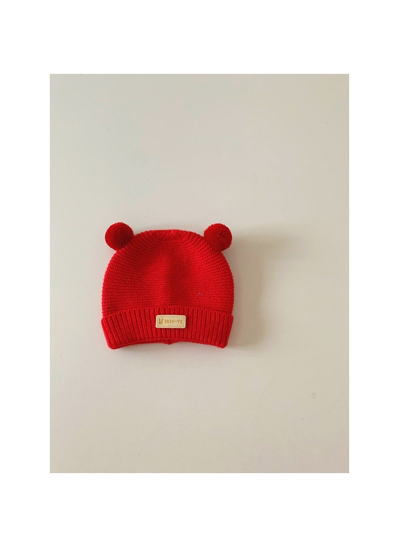 Autumn Winter Baby Wool Beanie Knitted Warm Newborn CapRed Red