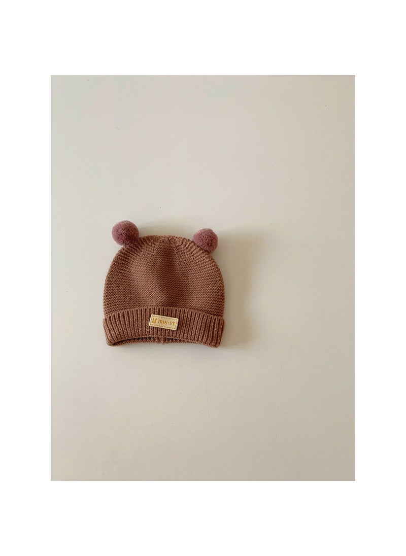 Autumn Winter Baby Wool Beanie Knitted Warm Newborn CapBrown Brown