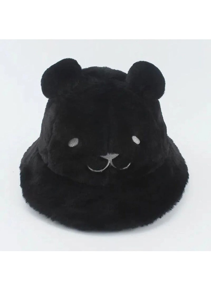 Women's Cute Bear Ear Plush Bucket Hat