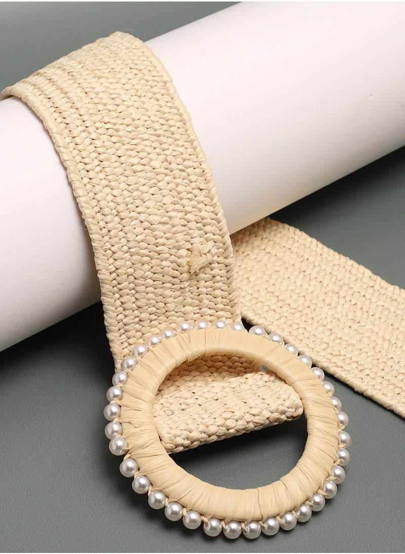 Cream Textured Waist Belt