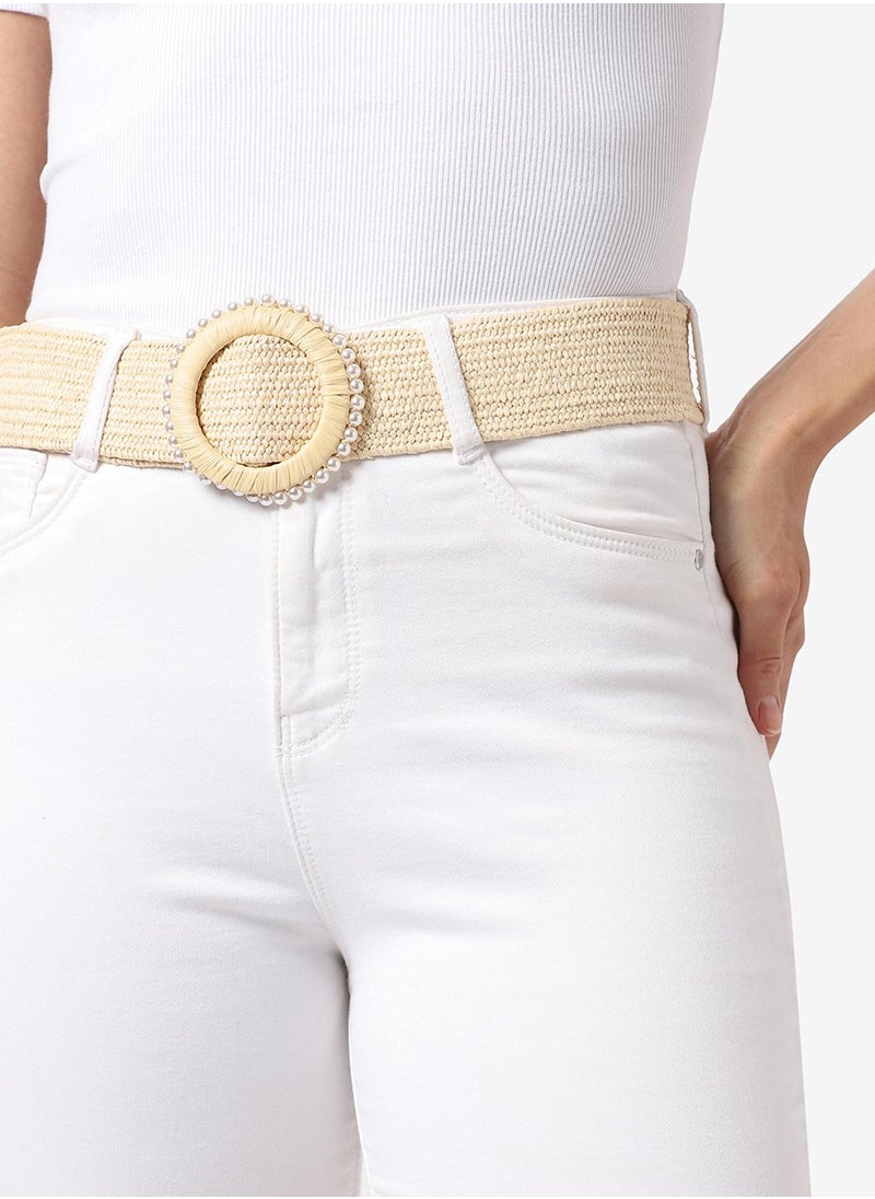 Cream Textured Waist Belt